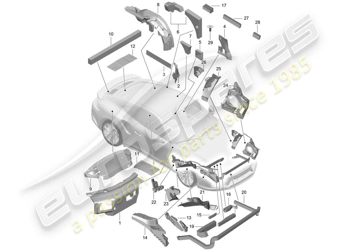 porsche 2014 (991-1 turbo) carrosserie schéma des pièces