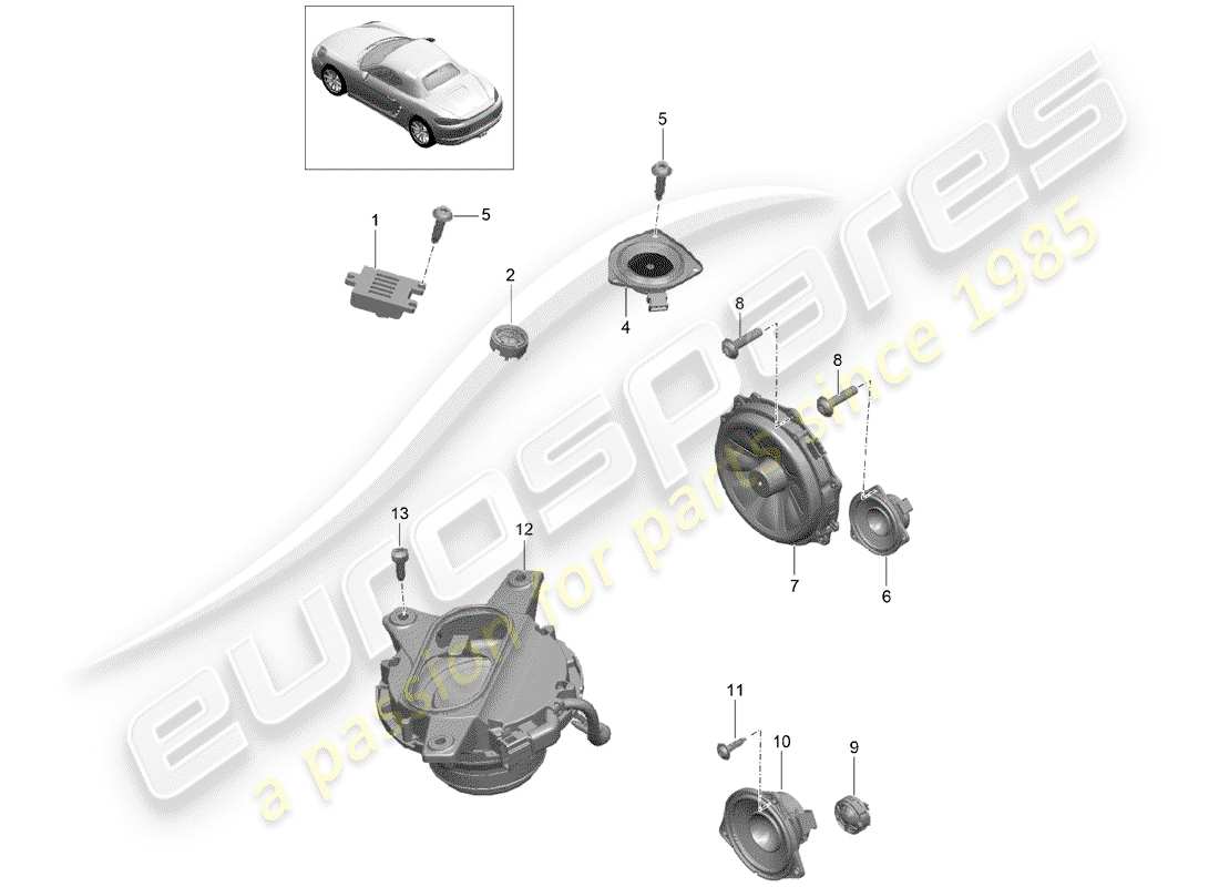 porsche 2019 (718 boxster) schéma des pièces du haut-parleur