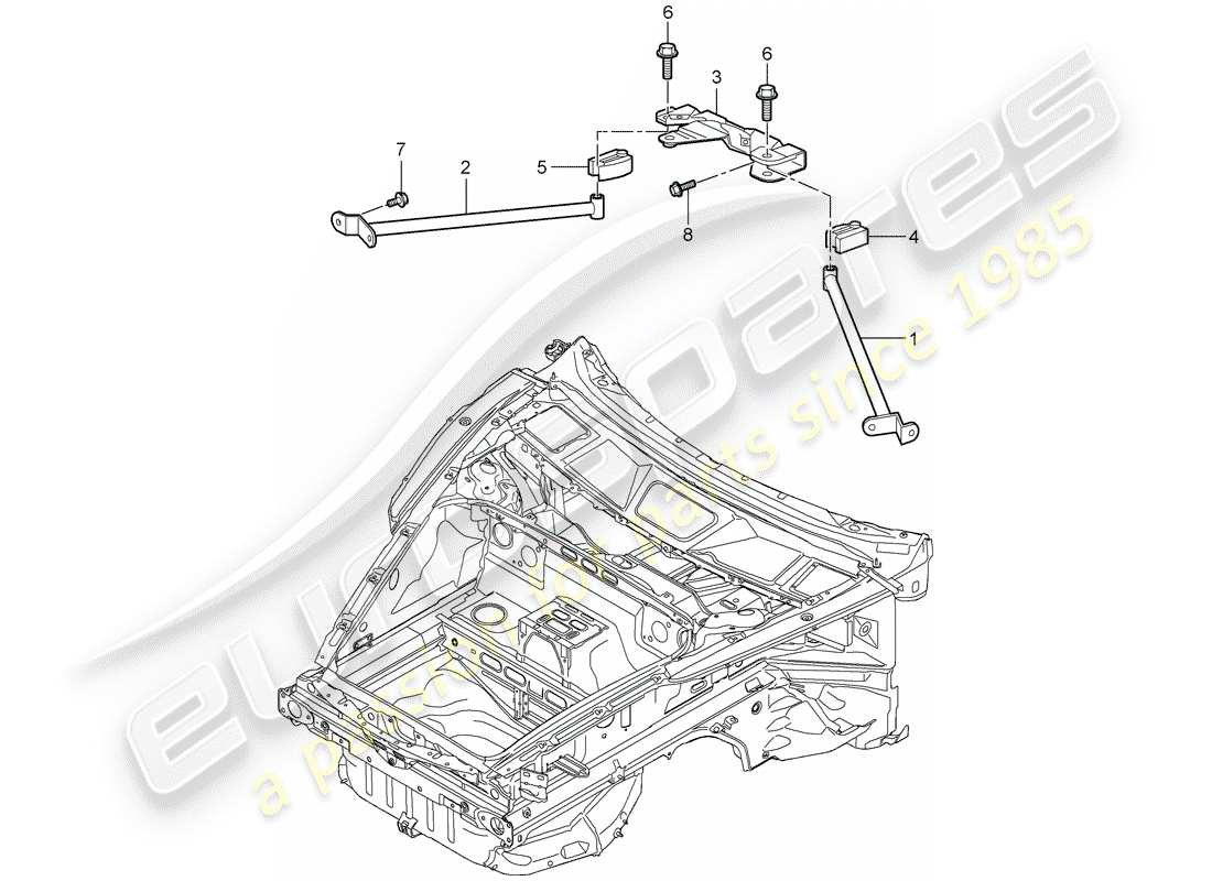 porsche 2009 997-2 turbo / gt2 schéma des pièces de la jambe de force du dôme