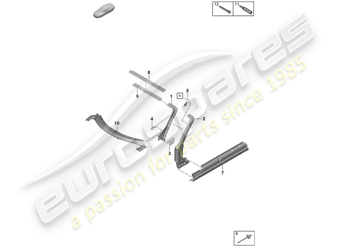 porsche 2020 (718 boxster spyder) diagramme des pièces du capot