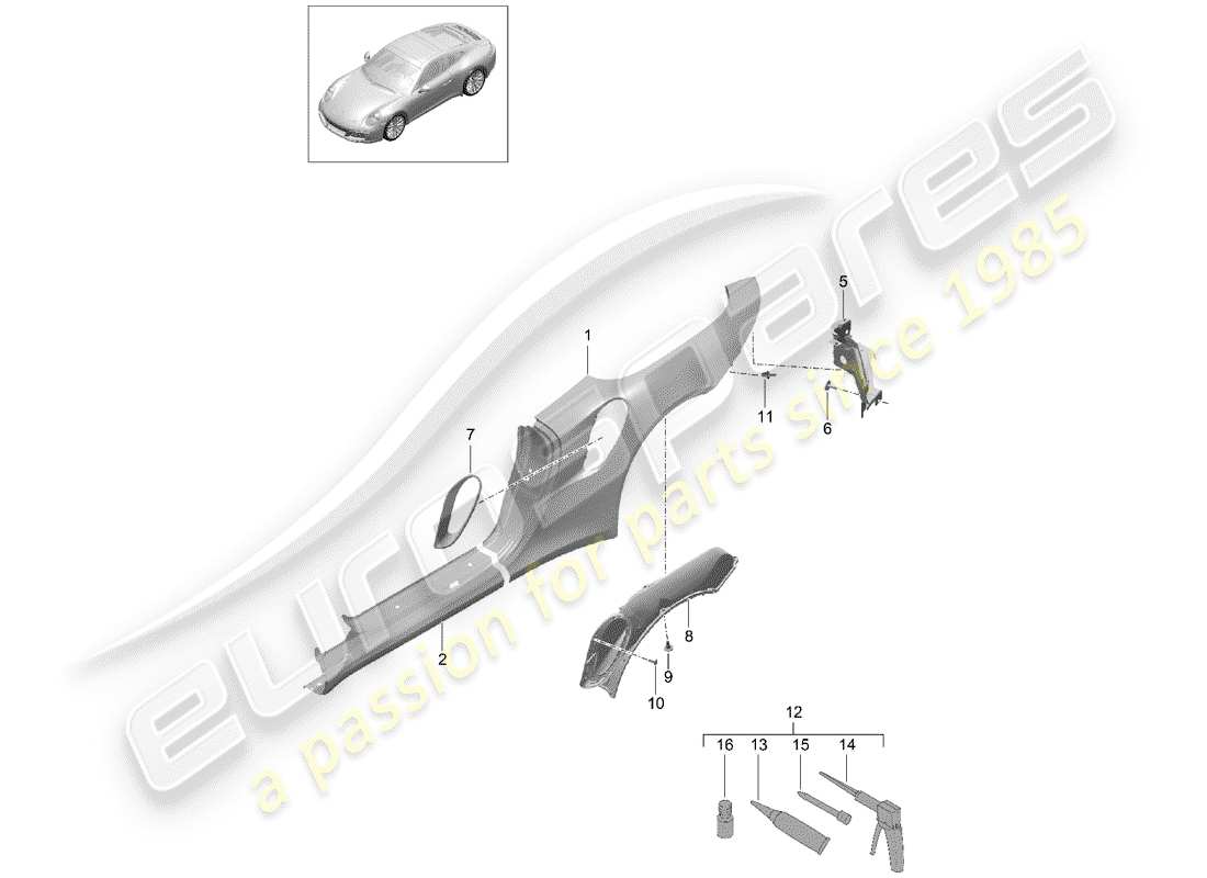 porsche 2014 (991-1 turbo) panneau latéral schéma des pièces