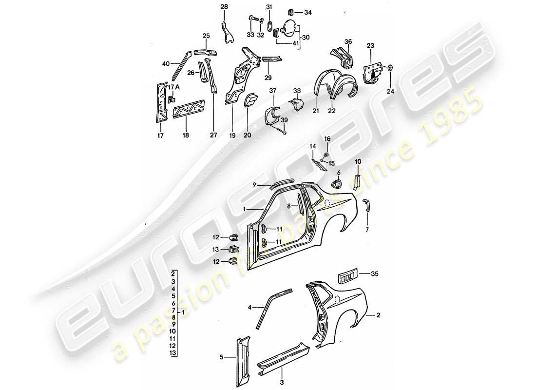 porsche 1990 (944) panneau latéral schéma des pièces