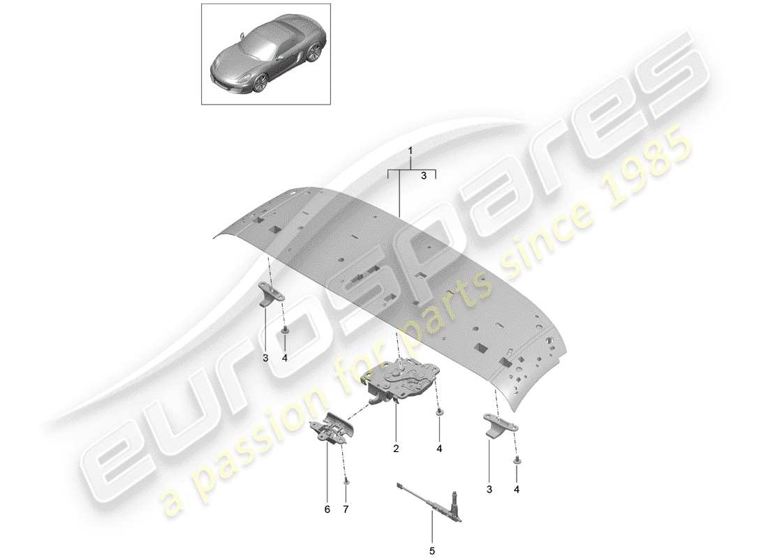 porsche 2012 (981 boxster) diagramme des pièces du cadre supérieur