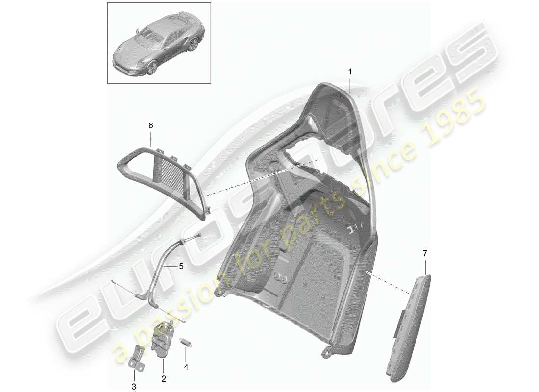 porsche 2014 (991-1 turbo) coque de dossier schéma des pièces