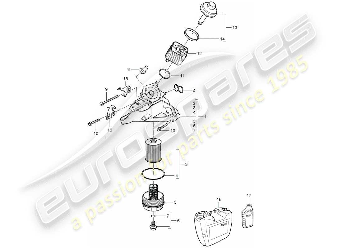 porsche 2008 (cayenne e1 9pa) filtre à huile schéma des pièces