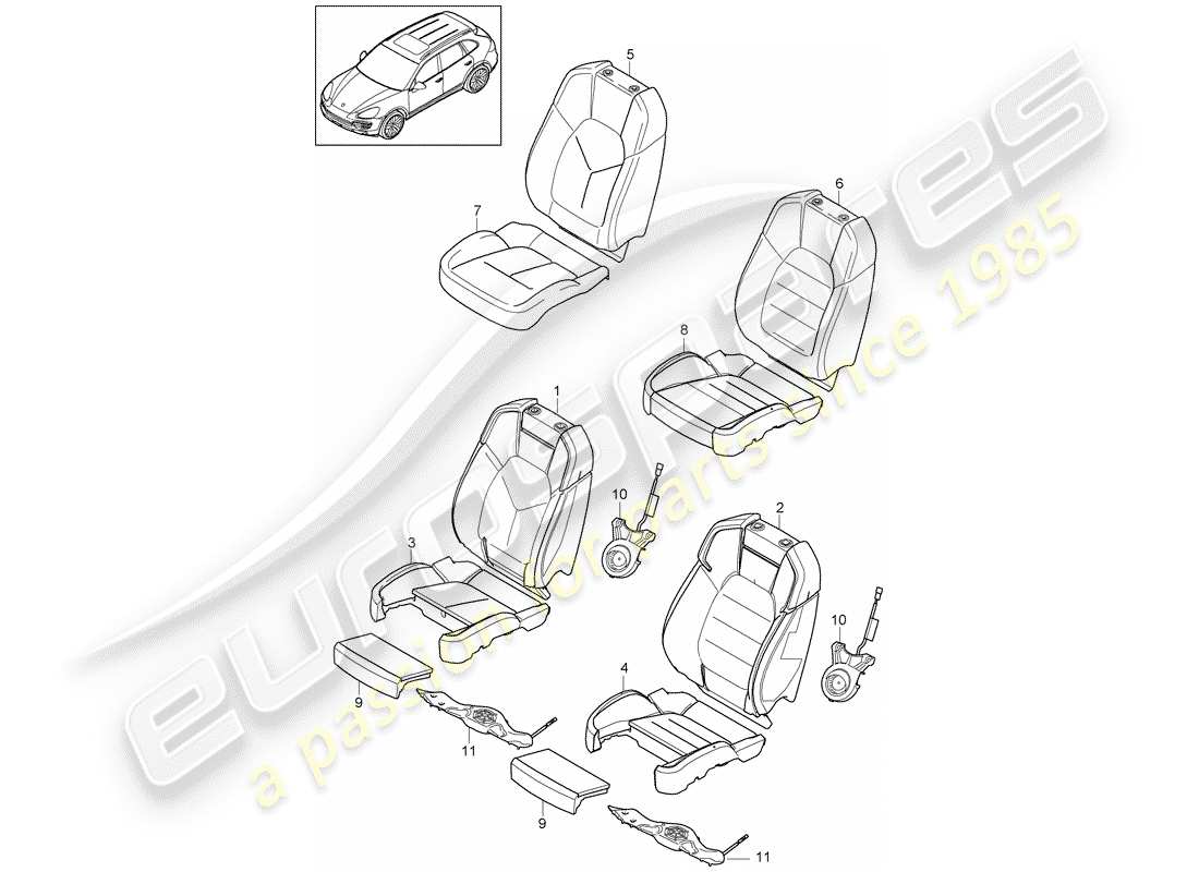 porsche 2011 (cayenne e2 92a) pièce en mousse diagramme des pièces