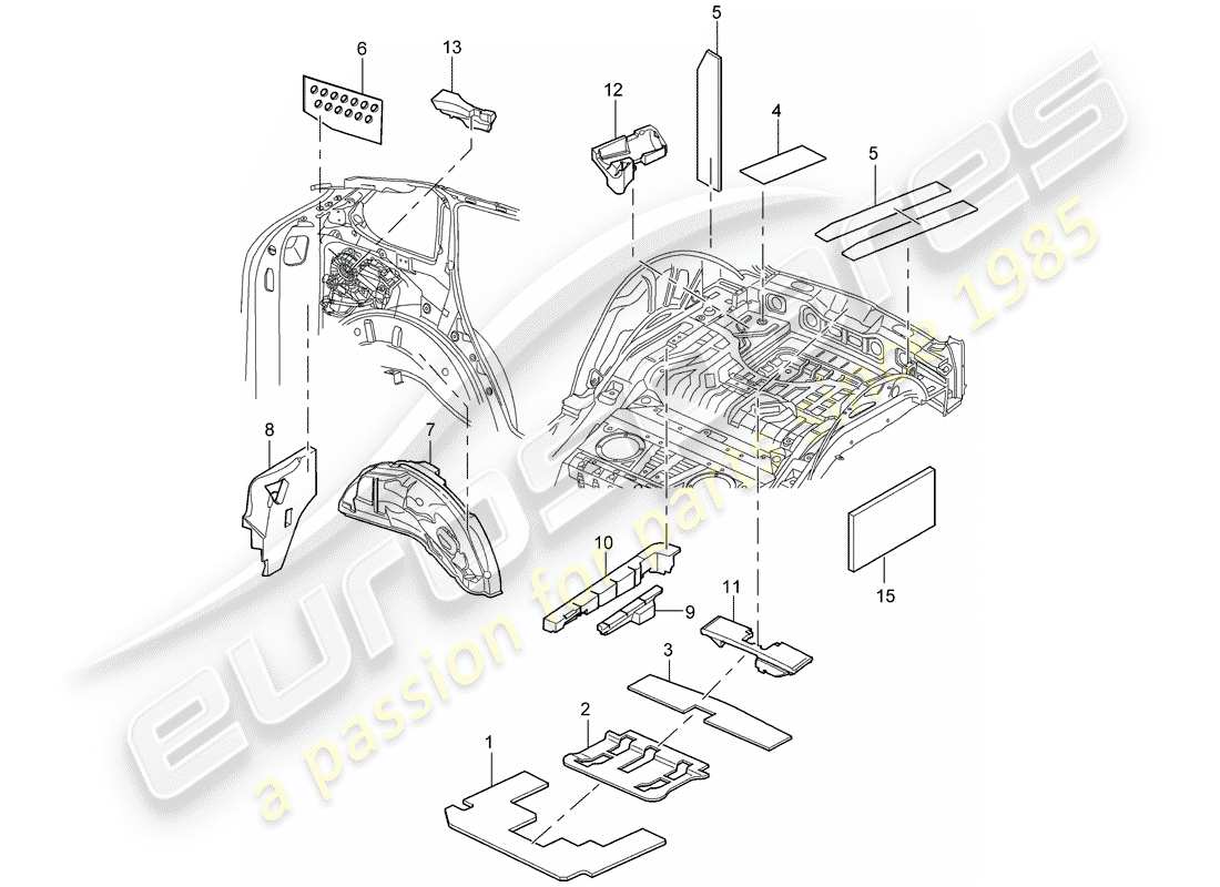 porsche 2006 (cayenne e1 9pa) schéma des pièces de l'absorpteur sonore