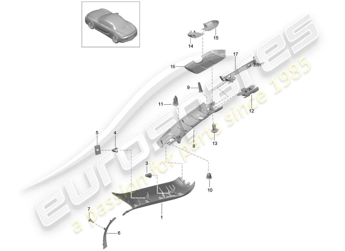 porsche 2012 (981 boxster) schéma des pièces du pilier a