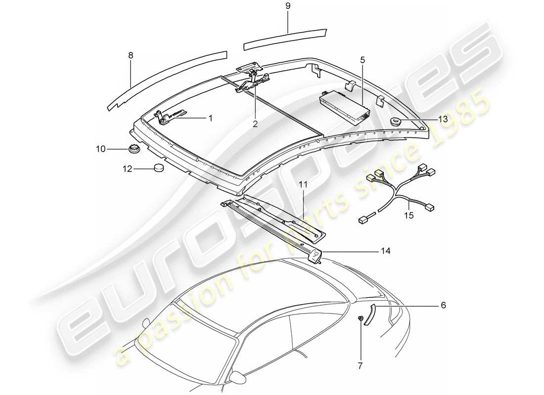 porsche 2000 (996) toit en verre - entraînement électrique schéma des pièces