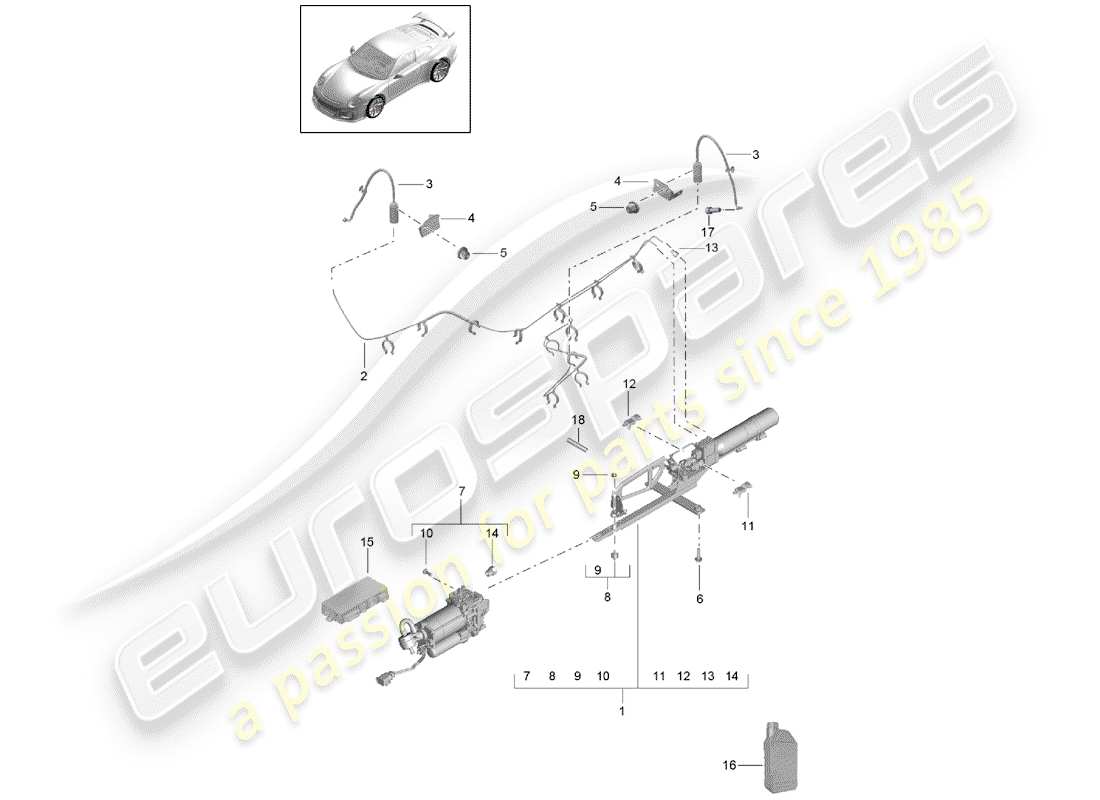 porsche 991r/gt3/rs (2014) suspension adaptative schéma des pièces