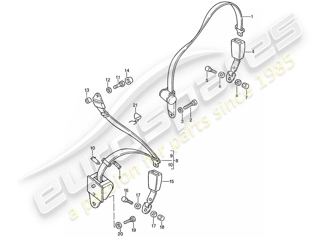 porsche 1990 (928) ceinture de sécurité schéma des pièces