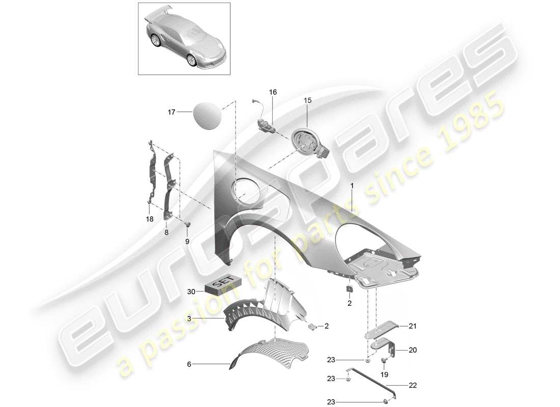 porsche 2019 (991-2 r/gt3/rs) aile schéma des pièces