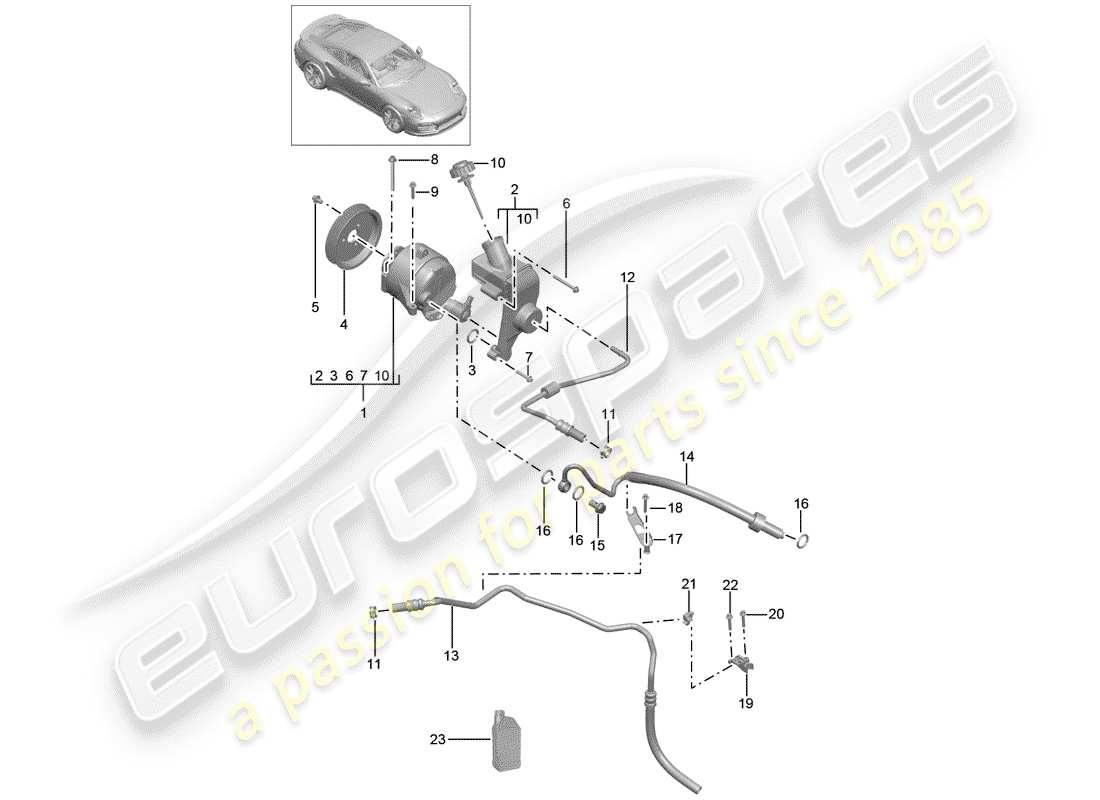 porsche 991 turbo (2017) ligne hydraulique schéma des pièces