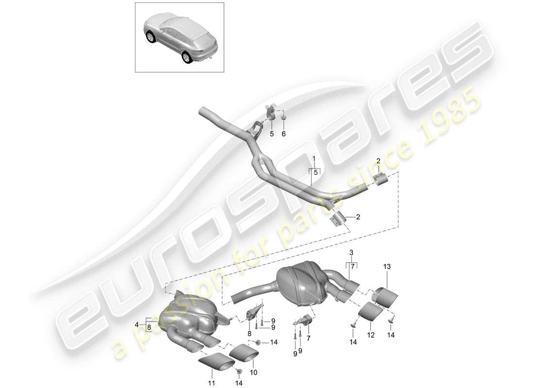 porsche 2016 (macan) système d'échappement schéma des pièces