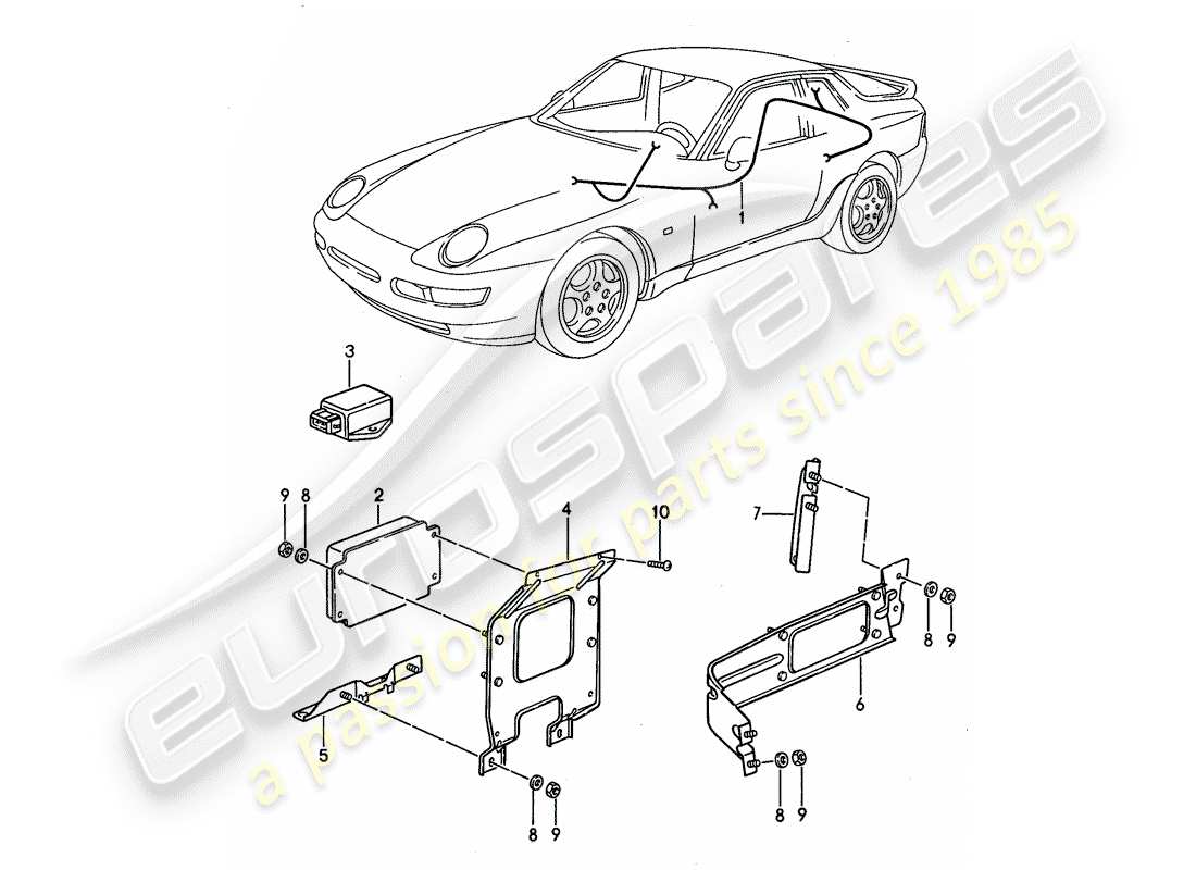porsche 1994 (968) faisceau de cablages - unités de commande - tiptronic schéma des pièces