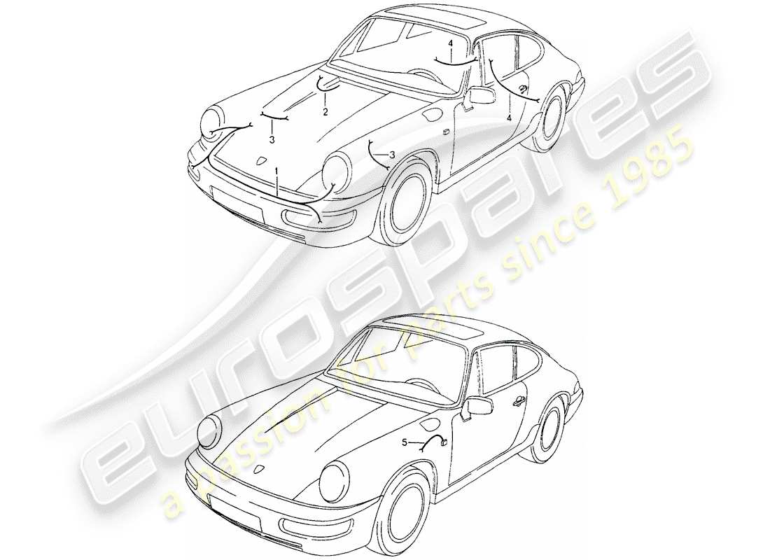 porsche 1990 (964) faisceau de cablage - phare - syst. antiblocage des freins. -abs- schéma des pièces