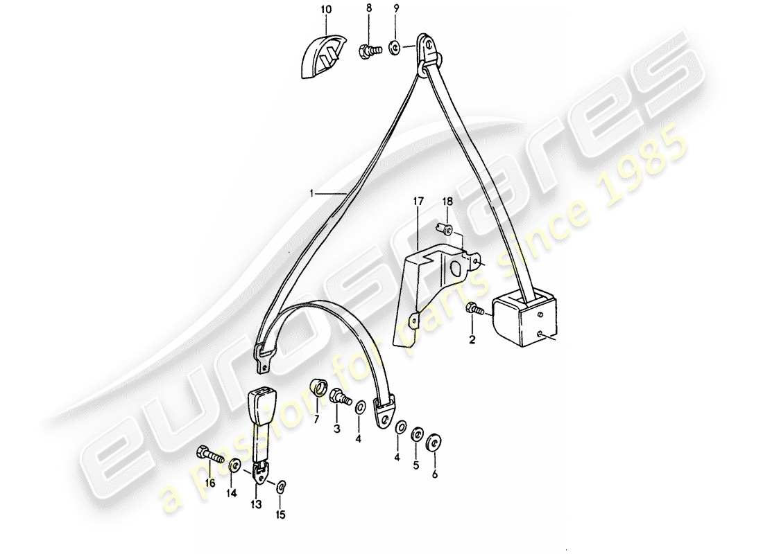 porsche 1991 (964) ceinture de sécurité à trois points schéma des pièces