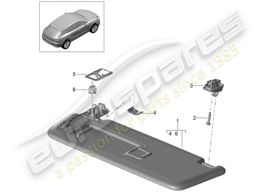 porsche 2019 (macan) diagramme des pièces des pare-soleil