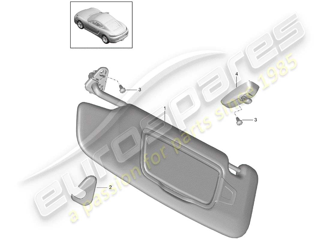 porsche 2020 (718 cayman) diagramme des pièces des pare-soleil