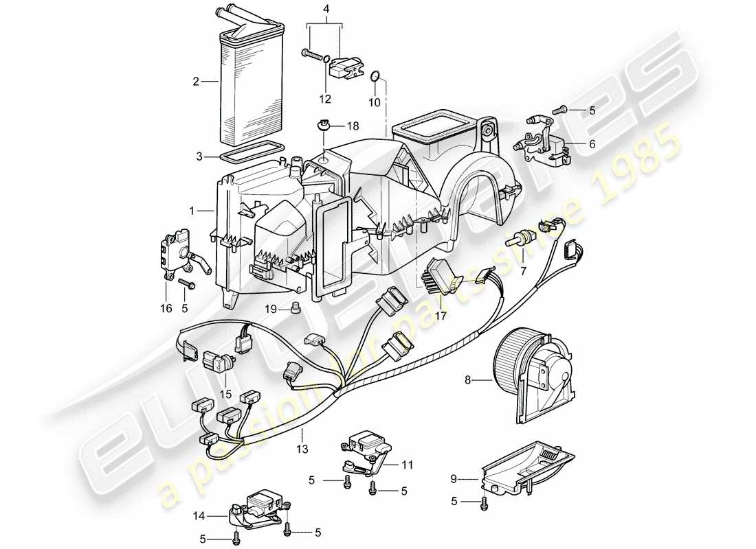 porsche 1998 (996) boîtier de distribution d'air - pièces détachées schéma des pièces