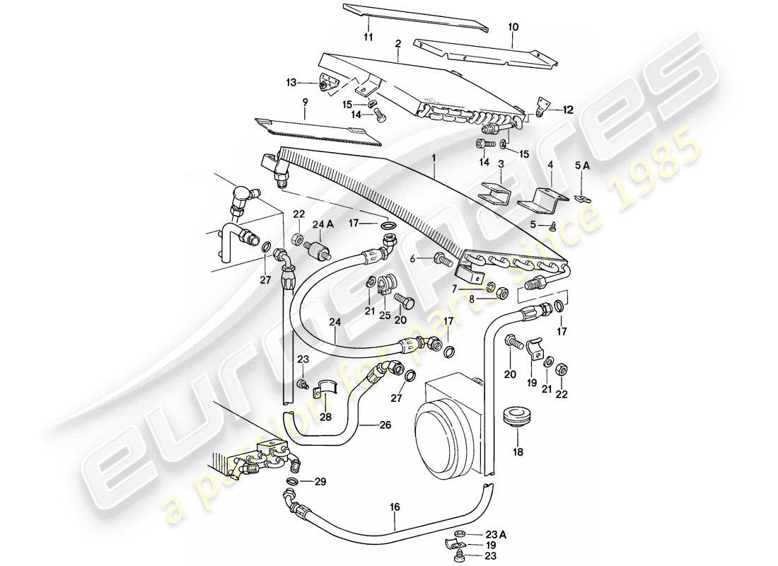 porsche 1986 (911) condensateur - ligne réfrigérant - accessoires et autres schéma des pièces
