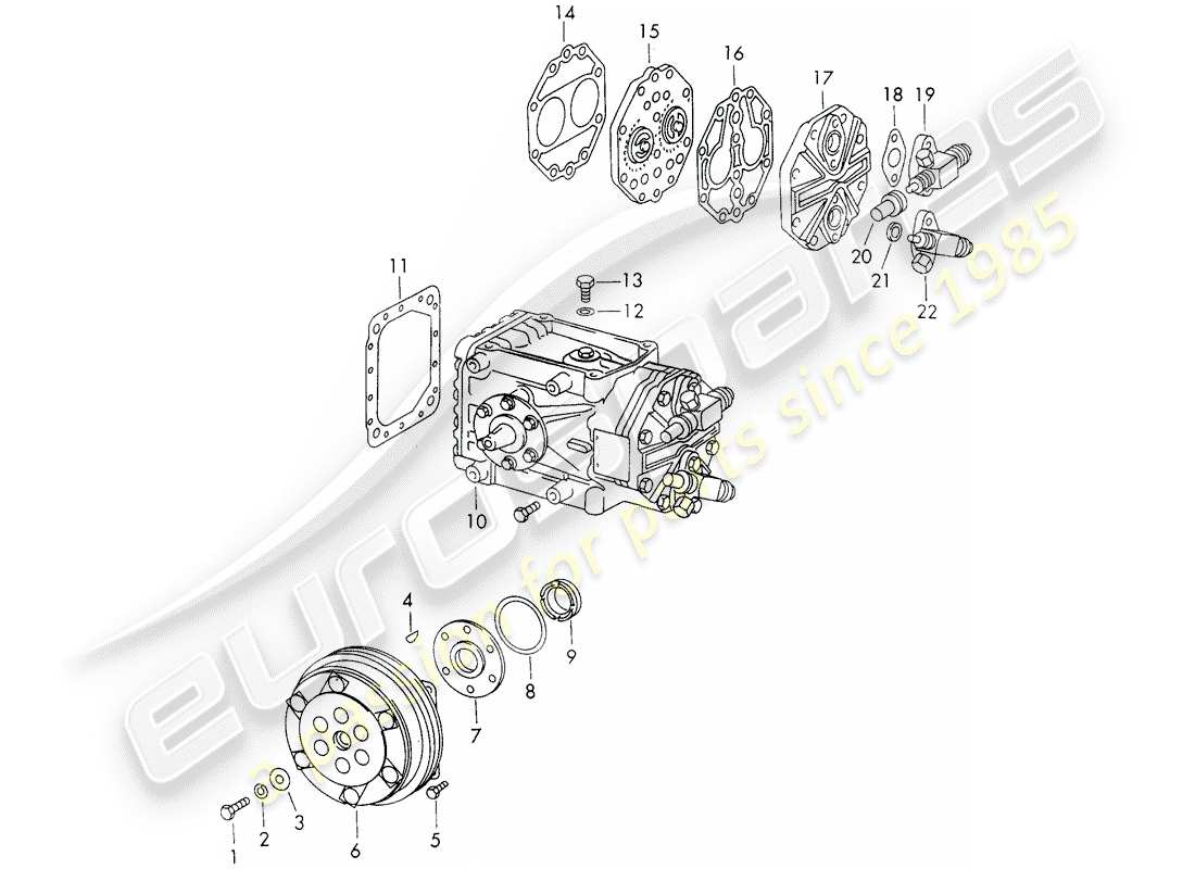 porsche 1965 (911/912) compresseur - embrayage - d - mj 1969>> schéma des pièces