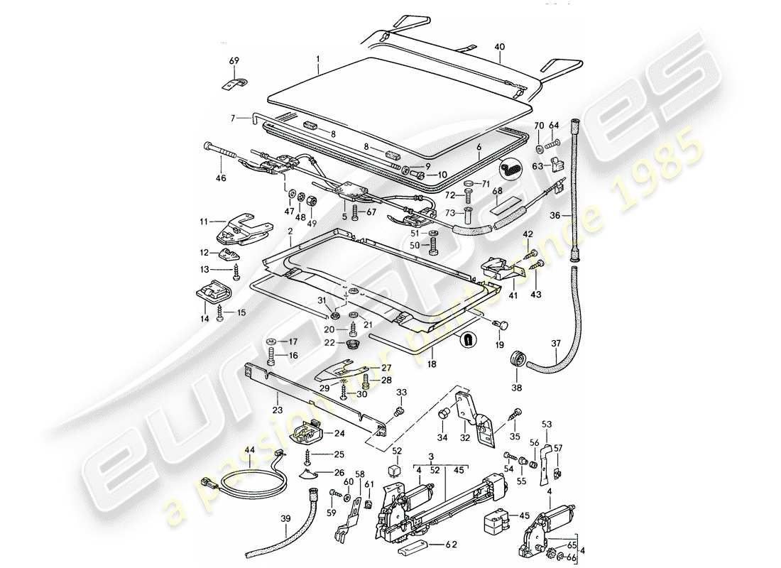 porsche 1987 (924s) schéma des pièces du toit relevable