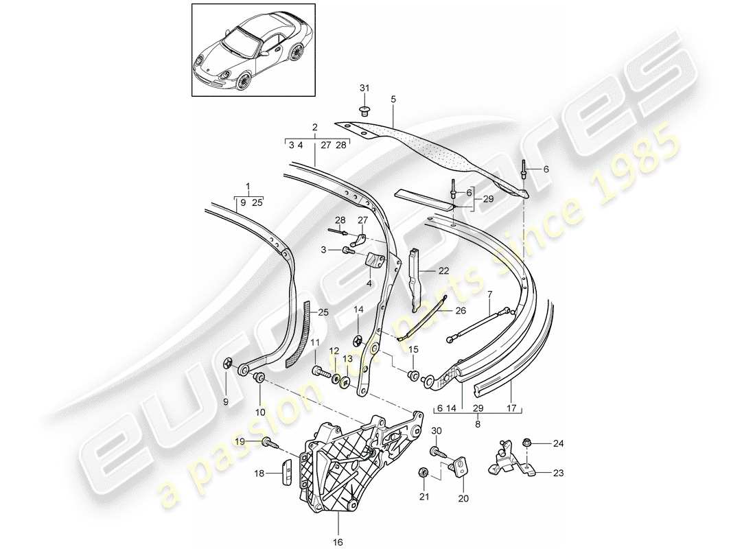 porsche 2009 (997-2) cadre supérieur schéma des pièces