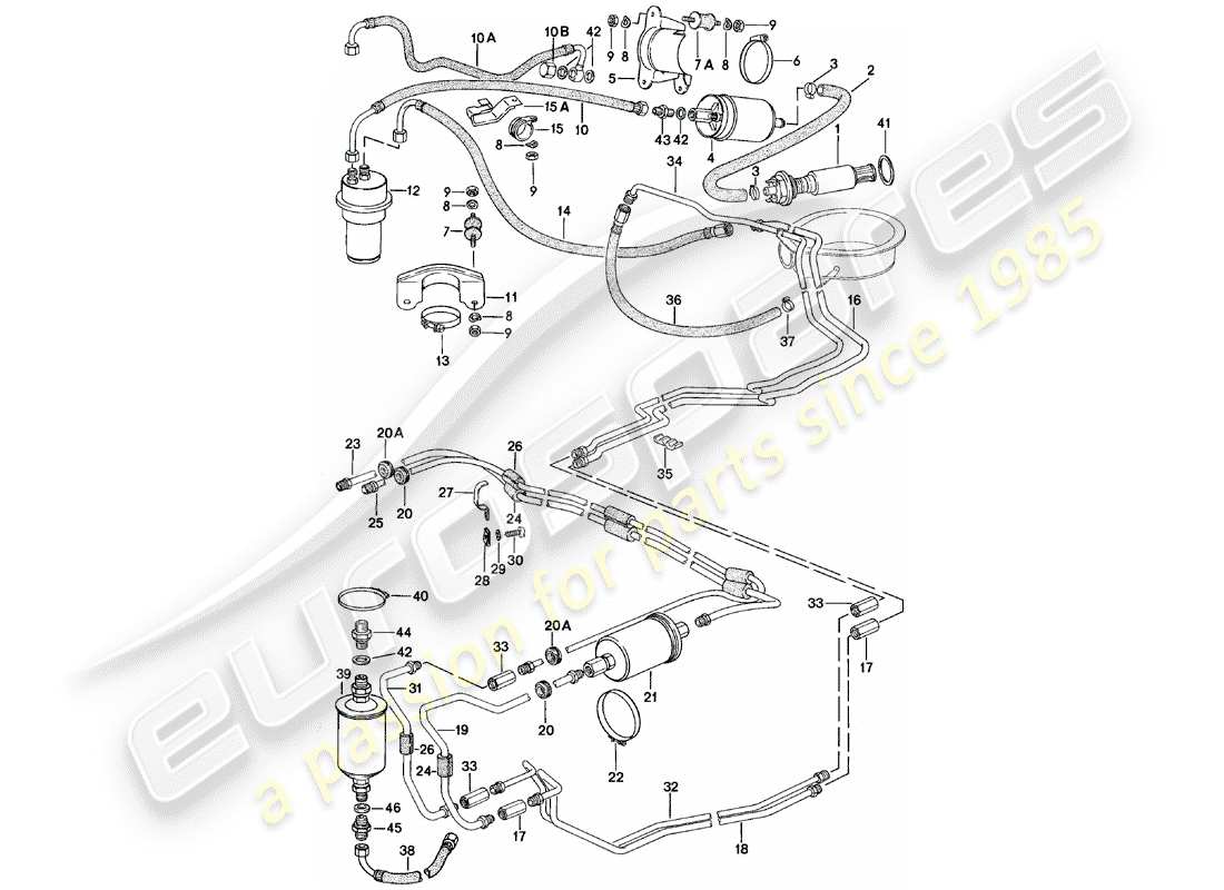 porsche 1984 (924) système de carburant schéma des pièces