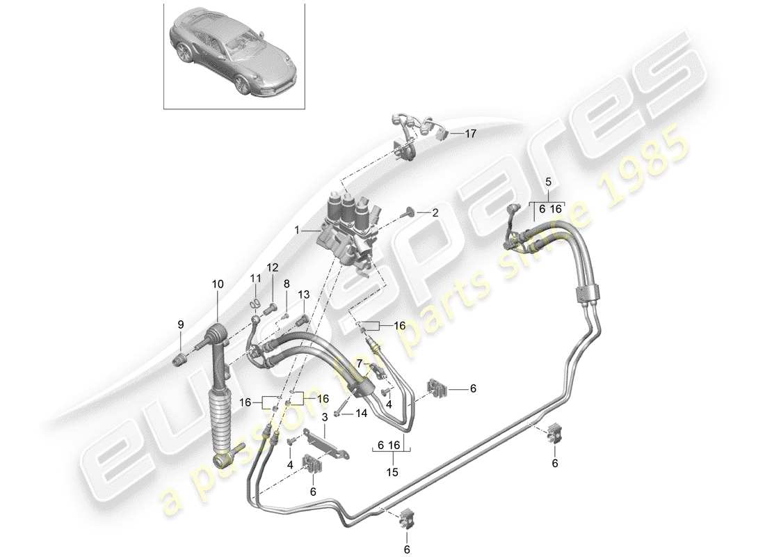 porsche 2016 (991-1 turbo) conduite hydraulique schéma des pièces
