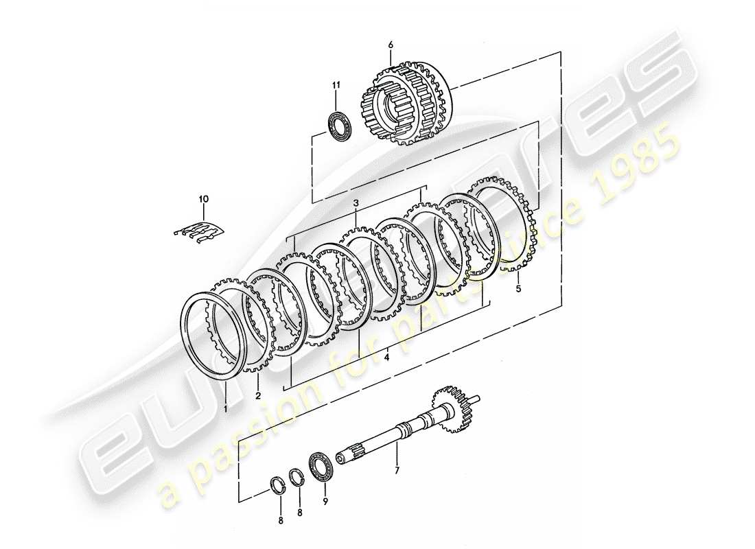 porsche 1990 (928) transmission automatique - arbre de transmission - ensemble d'engrenages schéma des pièces