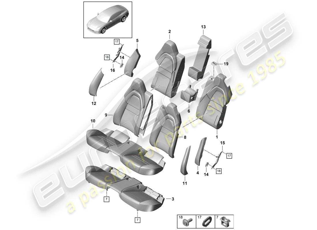 porsche 2020 (panamera 971-1) seat schéma des pièces