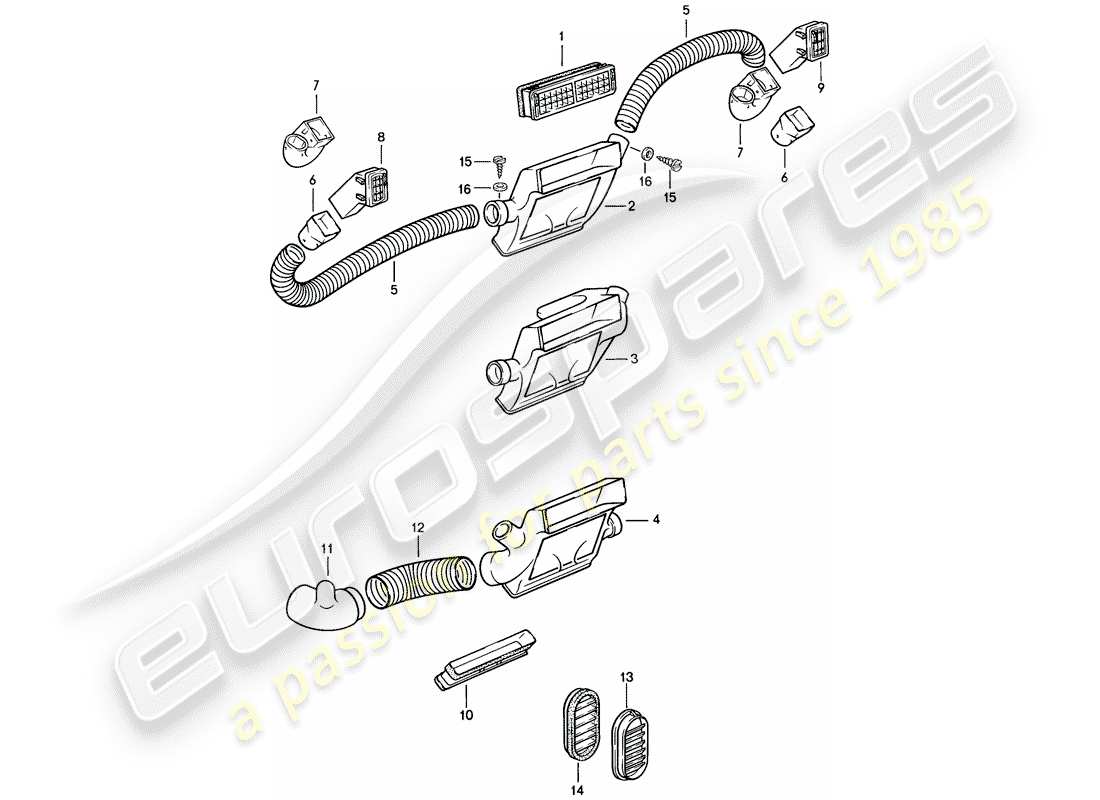 porsche 1987 (924s) diagramme des pièces du conduit d'air