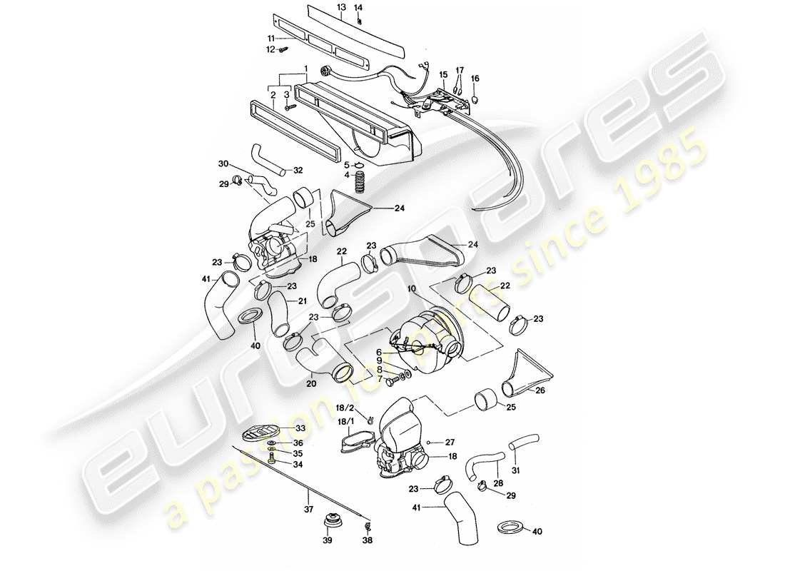 porsche 1976 (911 turbo) ventilation - système de chauffage 2 - d - mj 1977>> schéma des pièces