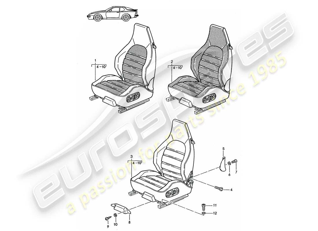 un schéma de pièces du catalogue de pièces porsche 1992 (seats for 944/968/911/928)