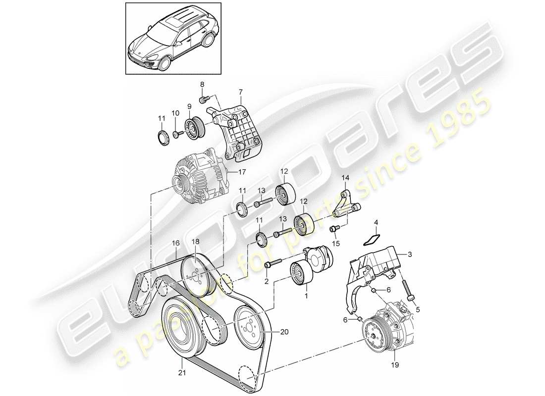 un schéma de pièces du catalogue de pièces porsche cayenne