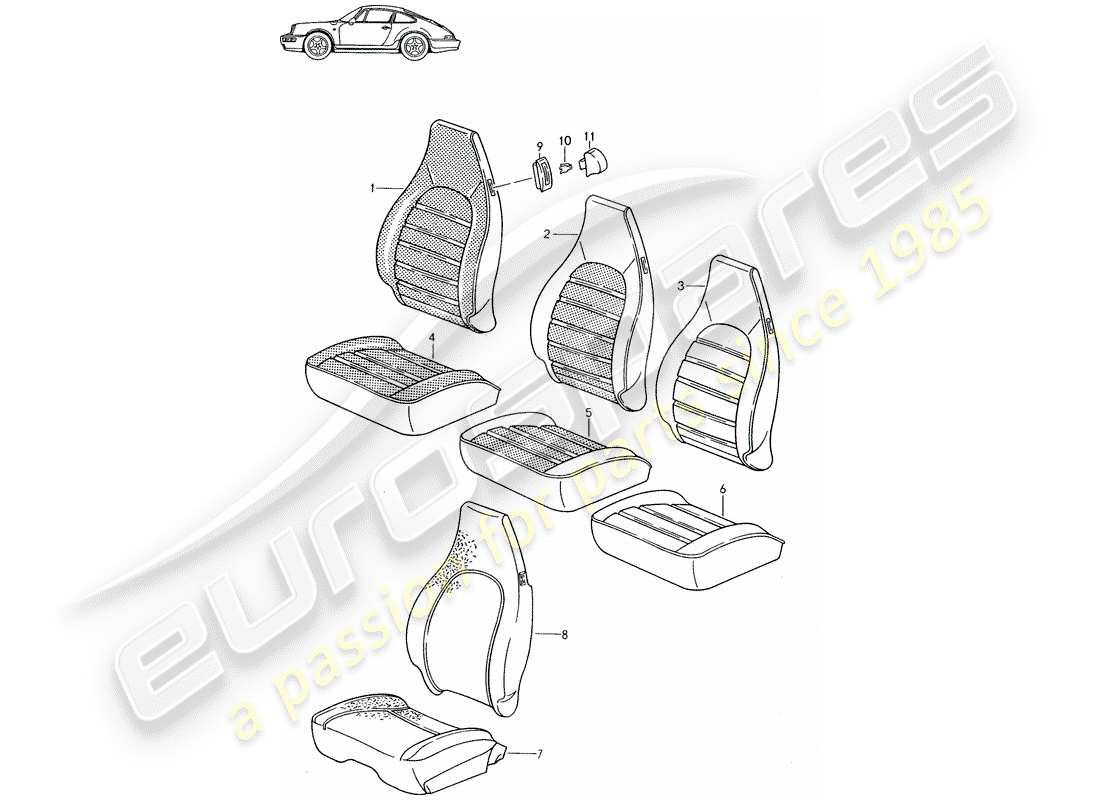 un schéma de pièces du catalogue de pièces porsche 1993 (seats for 944/968/911/928)
