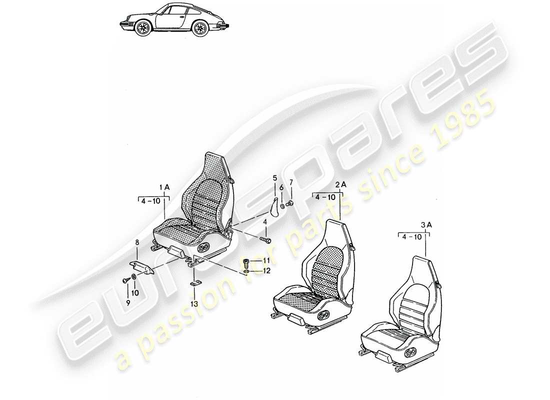un schéma de pièces du catalogue de pièces porsche 1996 (seats for 944/968/911/928)