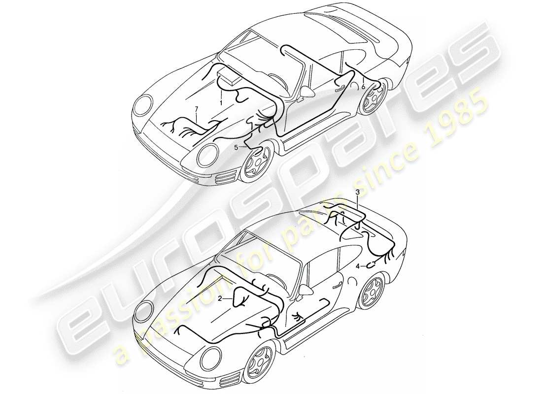 un schéma de pièces du catalogue de pièces porsche 959
