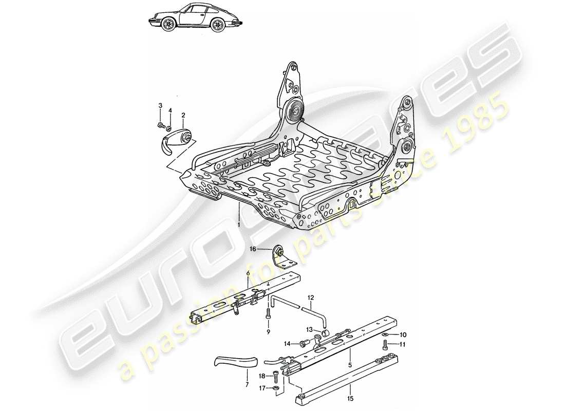 un schéma de pièces du catalogue de pièces porsche 1985 (seats for 944/968/911/928)