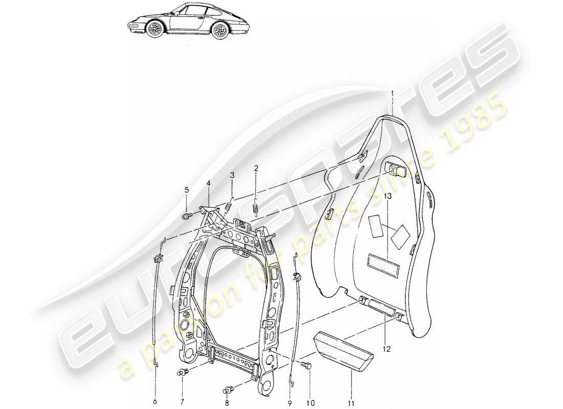 un schéma de pièces du catalogue de pièces porsche 1988 (seats for 944/968/911/928)