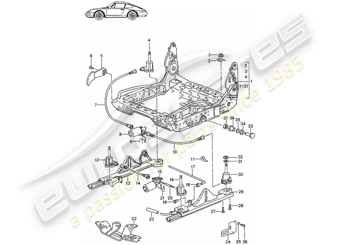 un schéma de pièces du catalogue de pièces porsche 1995 (seats for 944/968/911/928)