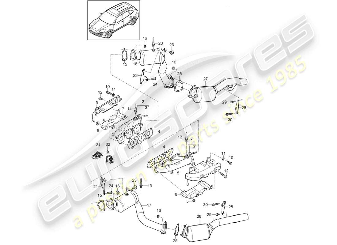 un schéma de pièces du catalogue de pièces porsche 2015 (cayenne e2 92a)