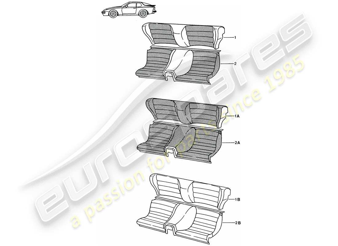un schéma de pièces du catalogue de pièces porsche 1993 (seats for 944/968/911/928)