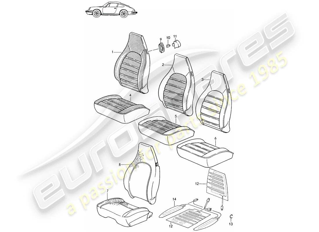 un schéma de pièces du catalogue de pièces porsche 1996 (seats for 944/968/911/928)