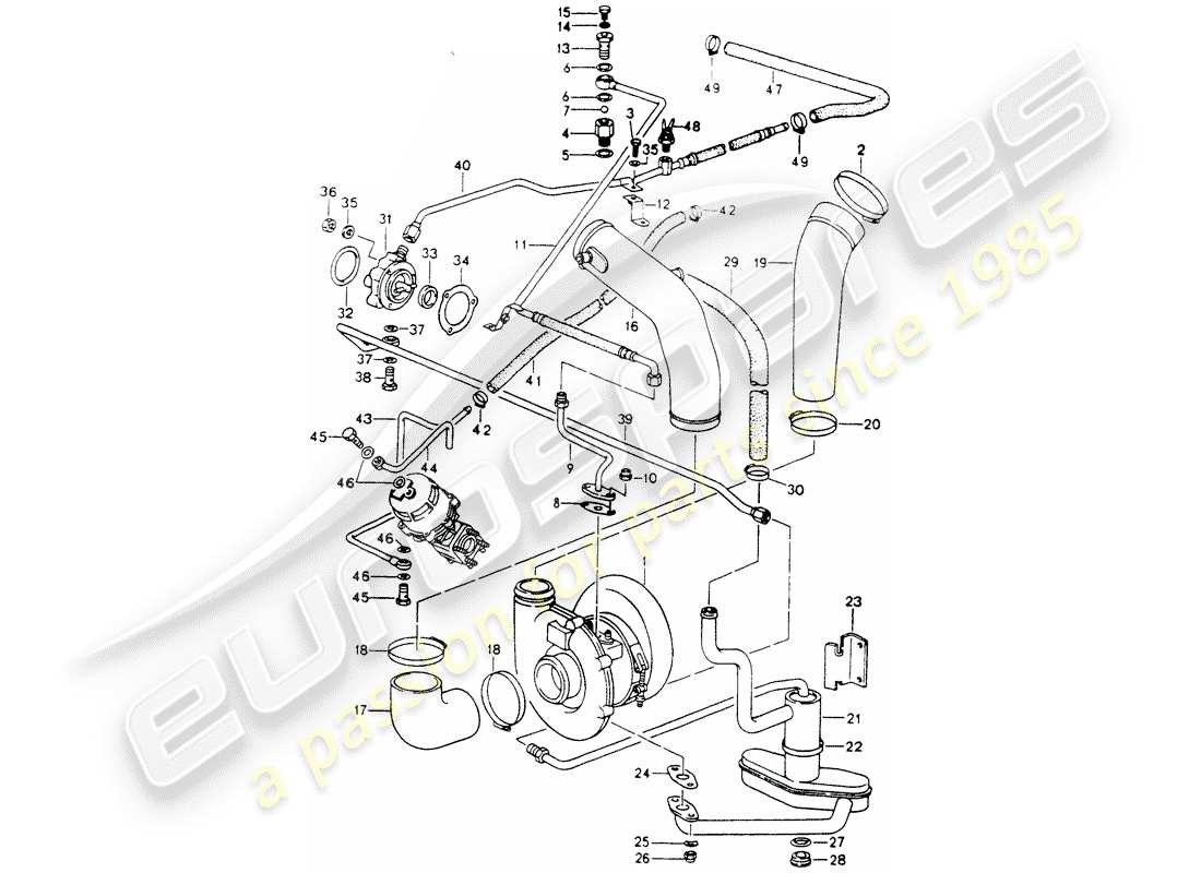 porsche 1990 (964) turbocompresseur - alimentation en huile - pour - turbocompresseur de gaz d'échappement schéma des pièces