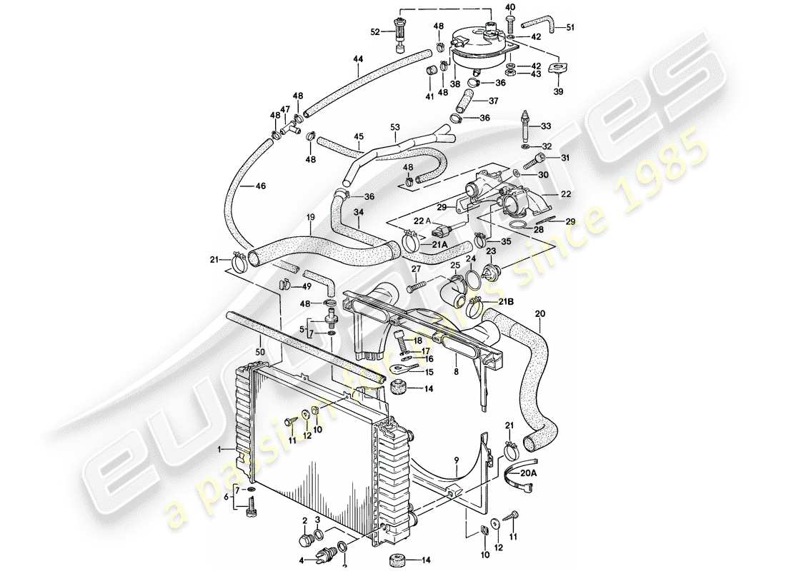 porsche 1979 (928) refroidissement par eau schéma des pièces