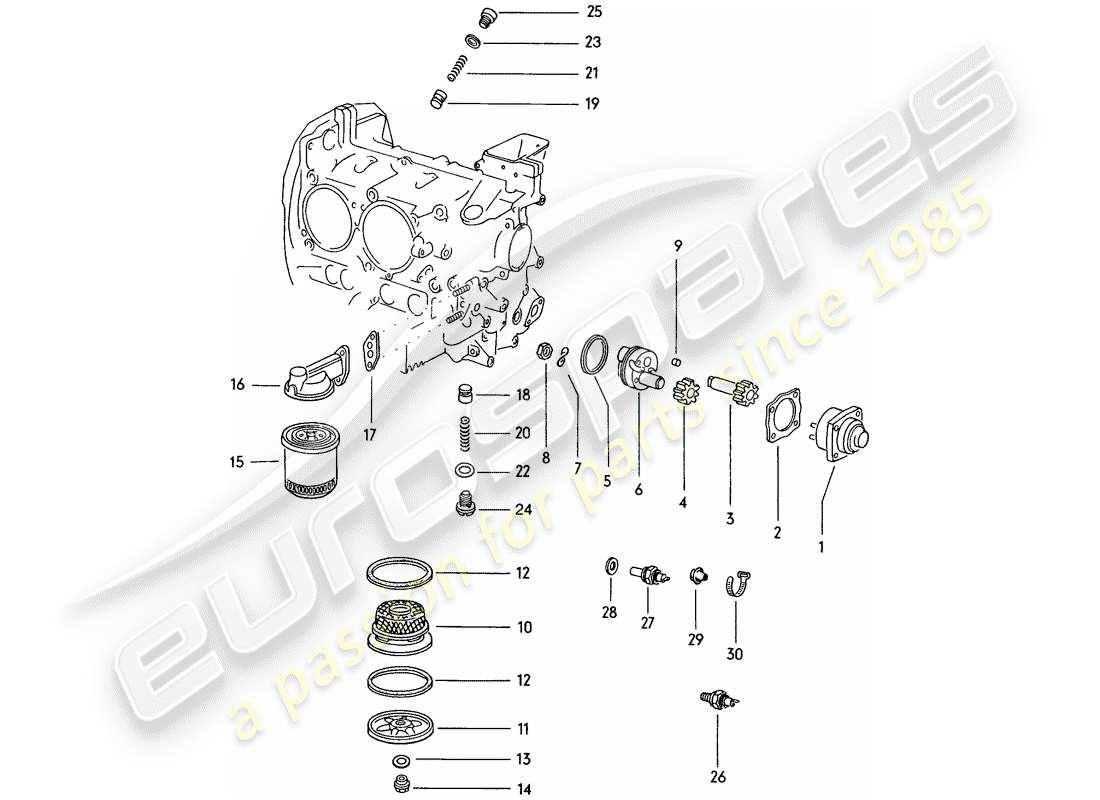 porsche 1972 (914) lubrification moteur - pompe à huile - filtre à huile - crépine à huile schéma des pièces