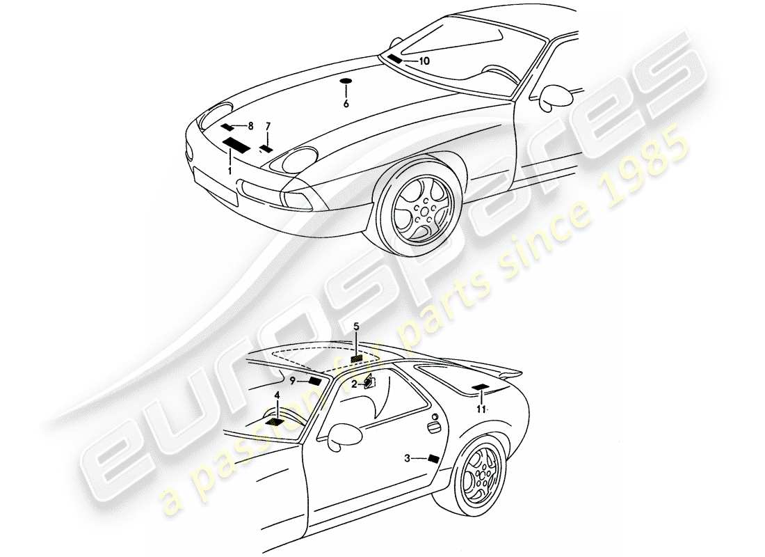 porsche 1992 (928) signes/avis schéma des pièces