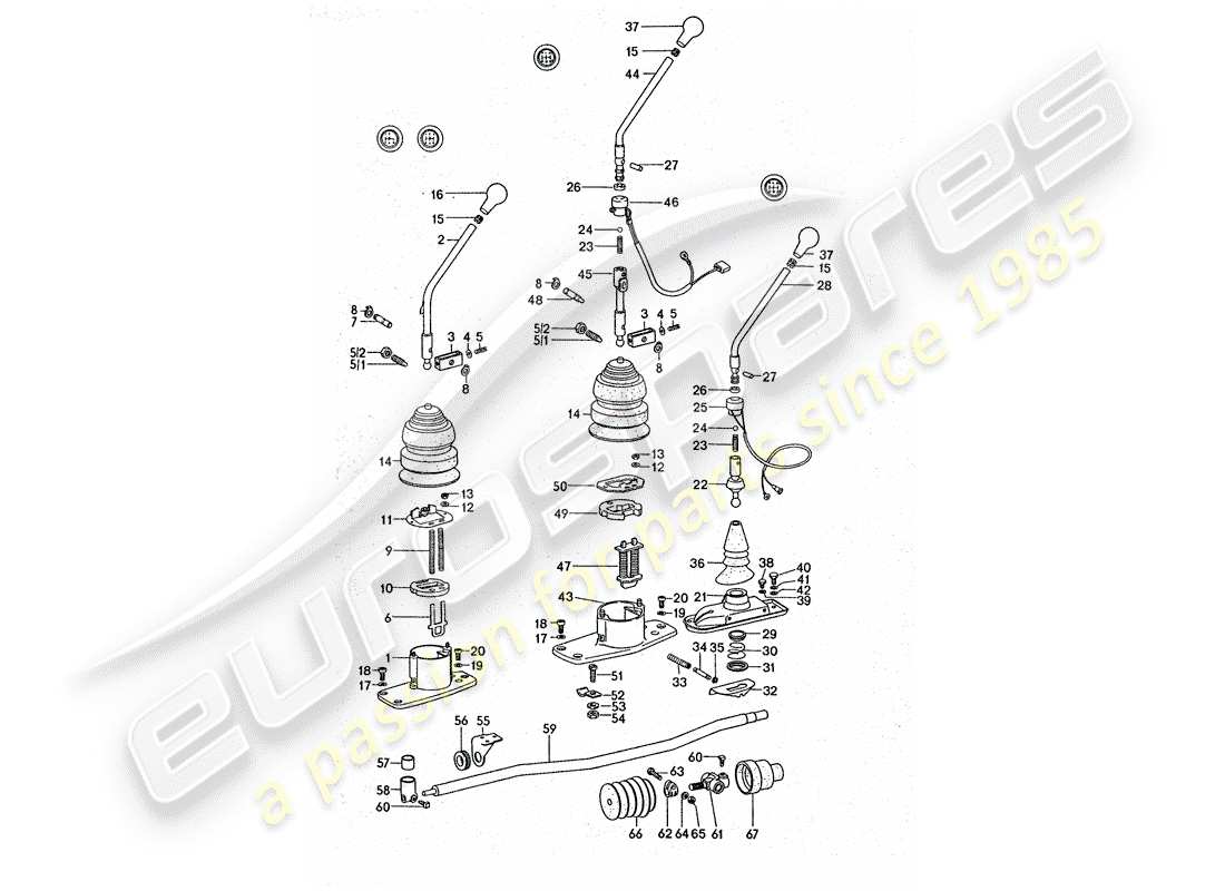 porsche 1977 (911 turbo) diagramme de pièce de commande de transmission